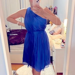 J. Crew Blue 100% Silk Pleated Chiffon One Shoulder Dress- size 0
